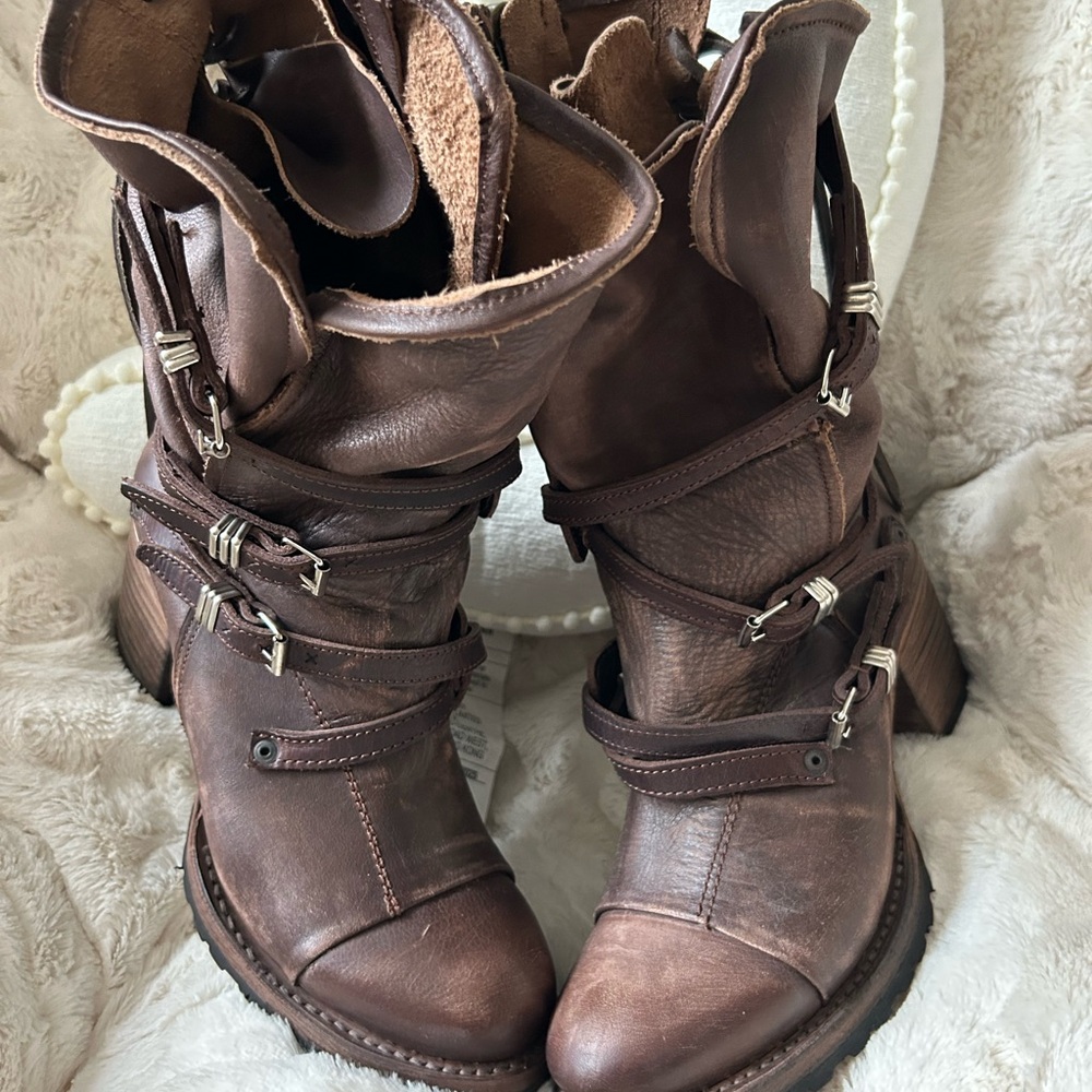 Brown Leather Freebirds Cora Boots